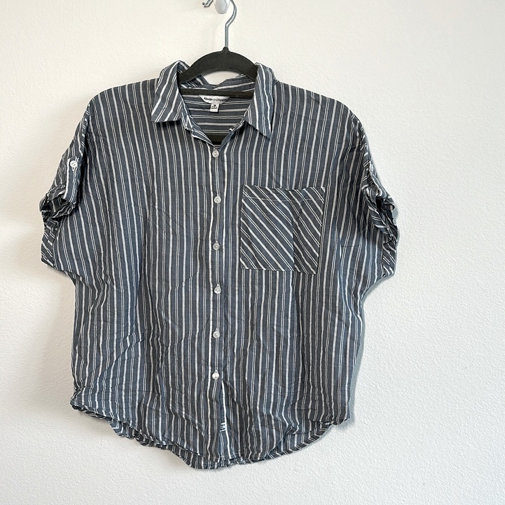 Blue & White Striped Short Sleeve Button Down